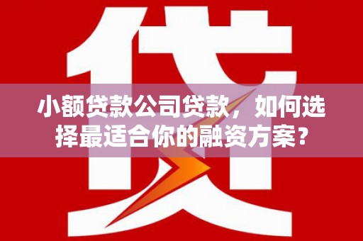 涉县小额贷款公司贷款，如何选择最适合你的融资方案？